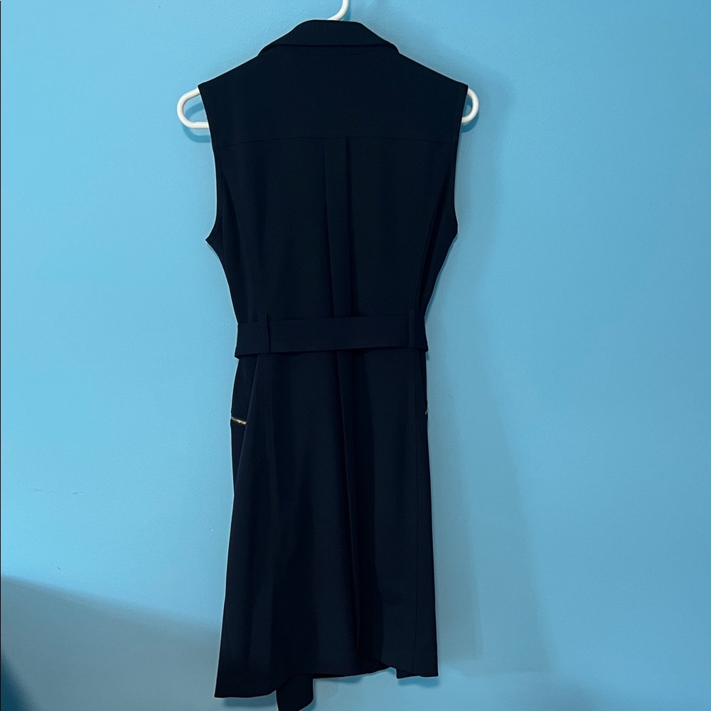 Calvin Klein Navy Sleeveless Moto Midi Dress with Gold Hardware - Picture 5 of 5